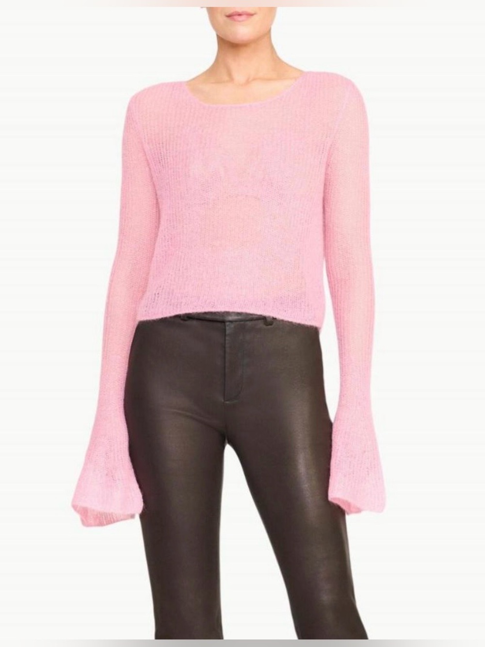 New STAUD Parker Sweater Damask Pink Women’s Large Bell Sleeves Boho Wool Mohair